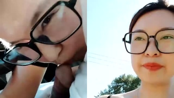 风骚眼镜娘驾车野战户外，狂野释放！